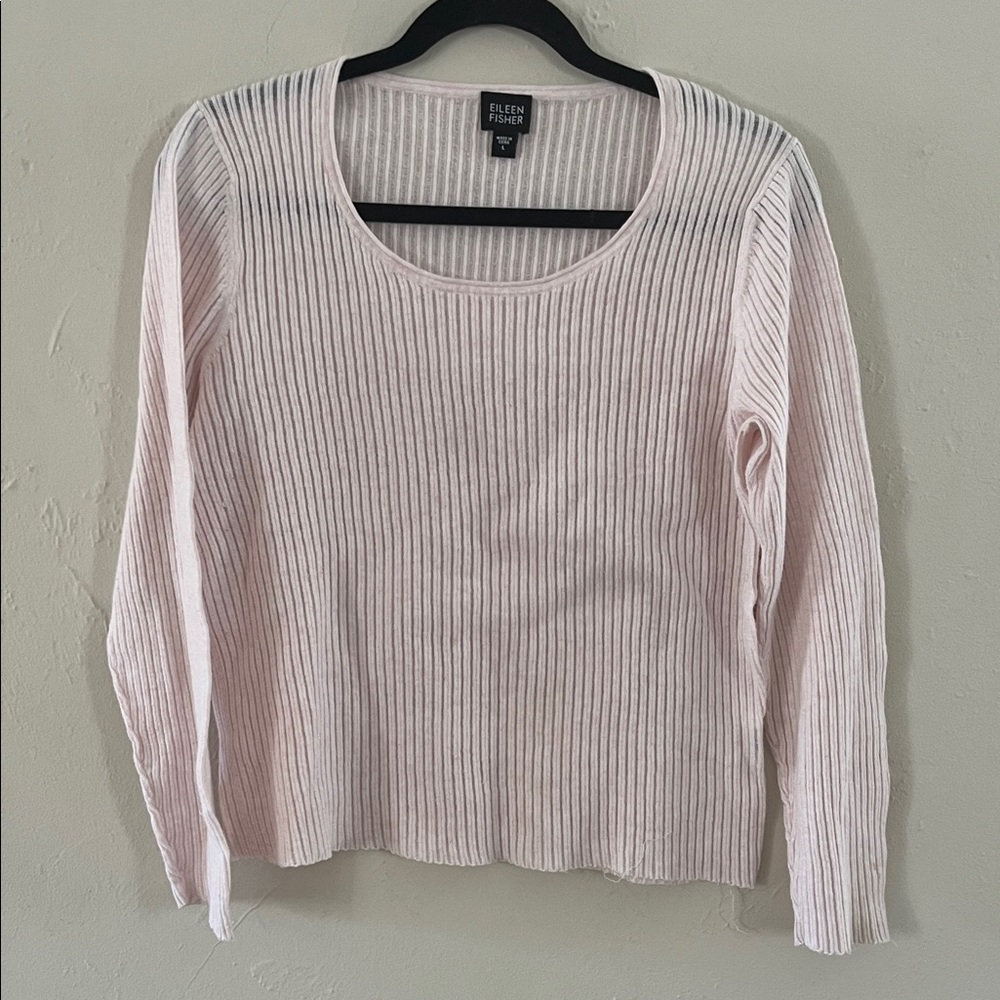 Eileen Fisher Pale Pink Ribbed Scoop Neck Sweater Top Cotton Light Weight